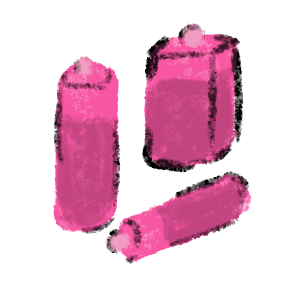 three simplistic batteries in shades of pink